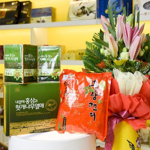 Quà tặng 20/11 - Combo 3: Nước bổ gan Hovenia Daedong tặng bó hoa hoặc kẹo sâm 500gr
