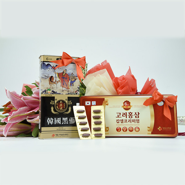 Quà tặng 20/11 - Combo 8: Hắc sâm củ khô 150gr tặng hoa và viên tổng hợp Daedong